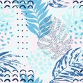 Abstract tropical drawing in cold pastel color palette Royalty Free Stock Photo