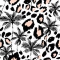 Abstract tropical floral seamless pattern with grunge palm trees, animal skin print Royalty Free Stock Photo