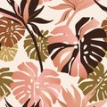 Abstract tropical flowers, leaves seamless pattern Royalty Free Stock Photo