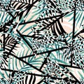 Abstract tropical flowers leaves seamless print repeat pattern background