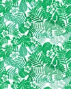 Abstract tropical flowers leaves seamless print repeat pattern background