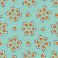 Abstract tropical flowers vector seamless pattern background. Bright mix of orange flower heads on aqua blue backdrop Royalty Free Stock Photo