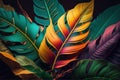 Abstract tropical leaf colourful background. Generative Ai