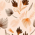 Abstract tropical leaves and florals seamless pattern