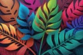 Abstract tropical palm leaf colorful background. Generative AI Royalty Free Stock Photo