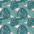 Abstract tropical palm  leaf seamless pattern background. Vector Illustration Royalty Free Stock Photo