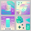 Abstract Tropical Poster Templates Set with Palm Leaves and Geometric Elements. Hipster Fashion 80s-90s Memphis Style Brochure Royalty Free Stock Photo