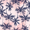 Abstract tropics seamless pattern. Grunge palm trees silhouettes transparent texture background