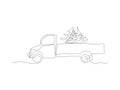 abstract truck, car carries a Christmas tree, Christmas preparations. Continuous one line art