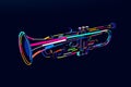 Abstract trumpet wind musical instrument from multicolored paints. Colored drawing Royalty Free Stock Photo