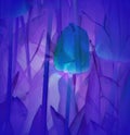 Abstract tulips and leaves purple and blue
