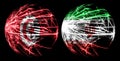 Abstract Tunisia, Tunisian, Iran, Iranian sparkling flags, sport ball game concept isolated on black background