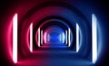 Abstract tunnel, corridor with rays of light and new highlights. Abstract blue background, neon. Royalty Free Stock Photo