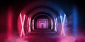 Abstract tunnel, corridor with rays of light and new highlights. Abstract blue background, neon. Royalty Free Stock Photo