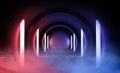 Abstract tunnel, corridor with rays of light and new highlights. Abstract blue background, neon. Royalty Free Stock Photo