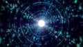 Abstract tunnel. Digital background, 3D rendering. Binary code particle network. Motion and communication technology Royalty Free Stock Photo