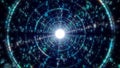 Abstract tunnel. Digital background, 3D rendering. Binary code particle network. Motion and communication technology Royalty Free Stock Photo