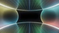 Abstract tunnel with neon lights and grid pattern Royalty Free Stock Photo