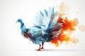 an abstract turkey with orange and blue splatters on it