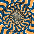 Abstract turned frames with a rotating blue orange wavy quadrangles pattern. Optical illusion hypnotic background