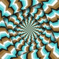 Abstract turned frames with a rotating brown blue glitch stripes pattern. Optical illusion background