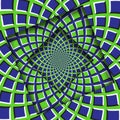 Abstract turned frames with a rotating green blue squares pattern. Optical illusion background