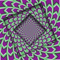 Abstract turned frames with a rotating green purple arrows pattern. Optical illusion background Royalty Free Stock Photo