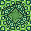 Abstract turned frames with a rotating green rings pattern. Optical illusion background