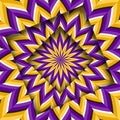 Abstract turned frames with a rotating purple golden flower petals pattern. Optical illusion hypnotic background Royalty Free Stock Photo