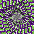 Abstract turned frames with a rotating purple green spiral pattern. Optical illusion hypnotic background