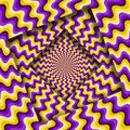 Abstract turned frames with a rotating purple yellow wavy pattern. Optical illusion background