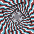 Abstract turned frames with a rotating red blue stripes pattern. Optical illusion hypnotic background