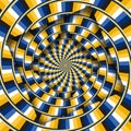 Abstract turned frames with a rotating yellow blue stripes pattern. Optical illusion hypnotic background