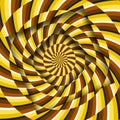 Abstract turned frames with a rotating yellow brown spiral striped pattern. Optical illusion hypnotic background