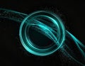 Abstract Turquoise Glowing Circle with Wavy Lines on Black Background Royalty Free Stock Photo