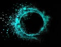 Abstract Turquoise Swirl Effect with Exploding Particles and Square Shapes on Black Background Royalty Free Stock Photo