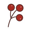 Abstract twig with red rowan berries. Vector doodle
