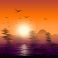 Abstract twilight of nature with birds flying back nest. Royalty Free Stock Photo