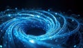 Abstract twirling glowing blue lines create dynamic fractal pattern. Futuristic energy explosion effect. Stylish, artistic