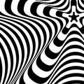 Abstract twisted black and white background. Optical illusion of distorted surface. Twisted stripes. Stylized 3d texture. Vector Royalty Free Stock Photo