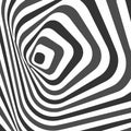 Abstract Twisted Black And White Background. Optical Illusion Of Distorted Surface. Twisted Stripes. Stylized 3d Texture. Vector