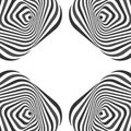 Abstract twisted black and white background. Optical illusion of distorted surface. Twisted stripes. Stylized 3d texture. Vector Royalty Free Stock Photo