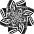 Abstract twisted black and white background. Optical illusion of distorted surface. Twisted stripes. Radial pattern.