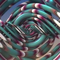 Abstract twisted 3d lines, spiral pattern. Cyan, red, orange, black and white colors, 3d rendering, 3d object