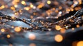 Abstract twisting light trails with glowing bokeh effects