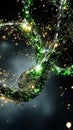 Abstract twisting sparkling green tendrils with glowing particles in motion Royalty Free Stock Photo