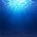 Abstract Underwater background illustration with water waves. Blue underworld realistic backdrop. Ocean or sea floor