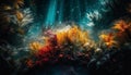Abstract underwater landscape of glowing coral reef generated by AI