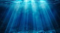 abstract underwater scene sunrays in deep blue sea Cinematic Lighting in the ocean AI generated Royalty Free Stock Photo