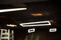 Abstract unfocused neon electricity lamp on roof dark interior inside environment